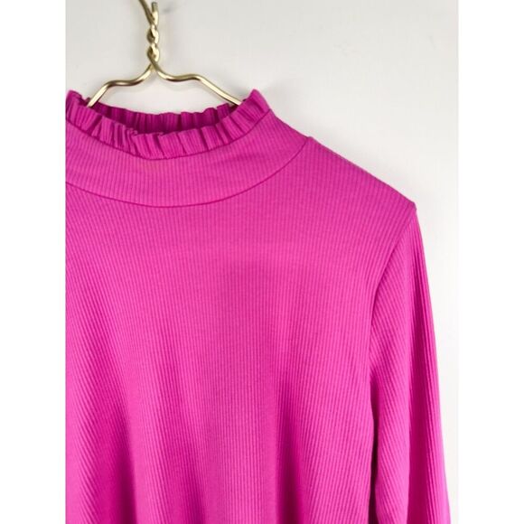 J Crew Factory Sweater Womens M Hot Pink Ruffle Neck Long Sleeve - Picture 2 of 7